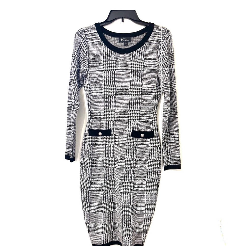 R&M Richards Monochrome Plaid Long Sleeve Dress